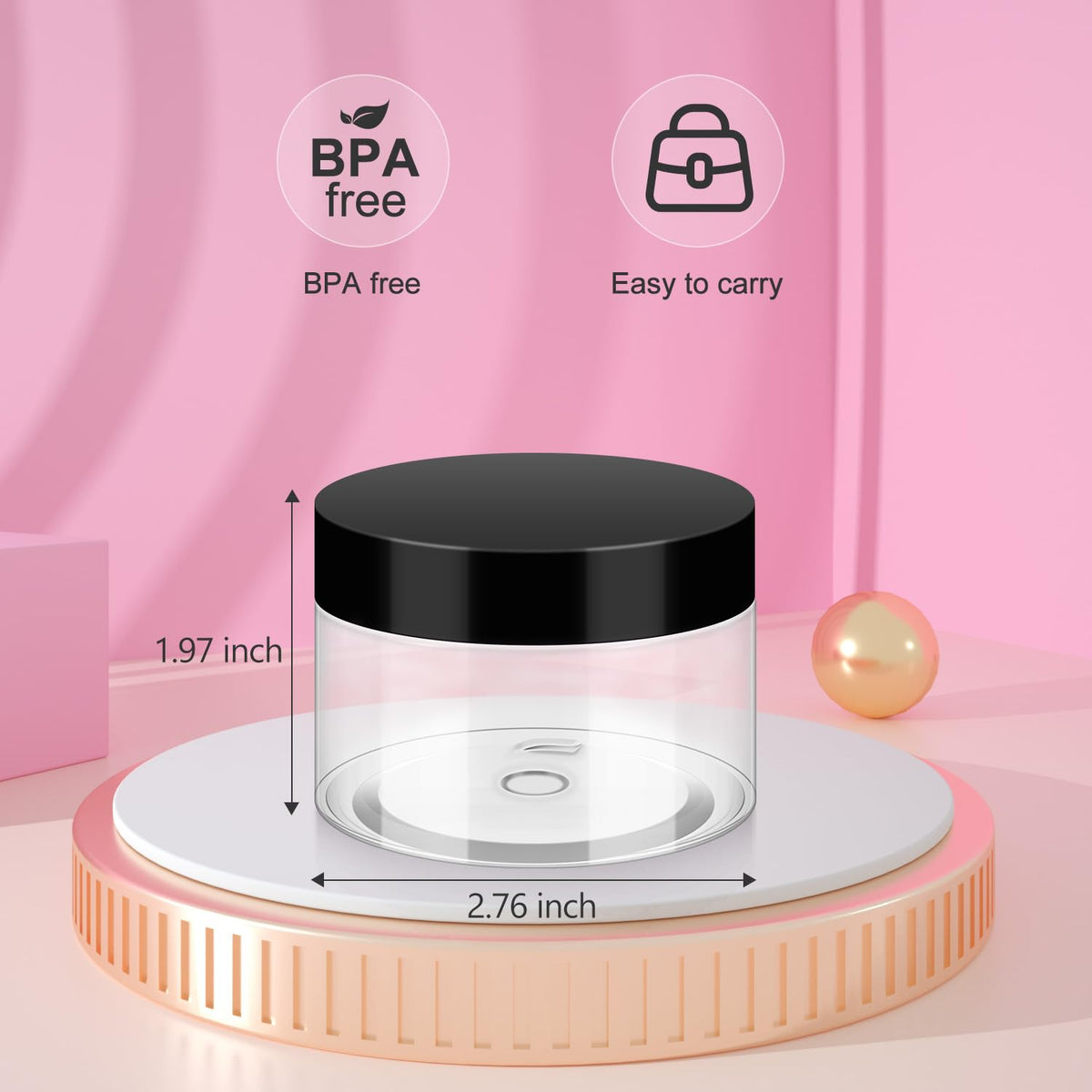 Loretoy jar held in hand showing 4 oz scale for travel-size convenience
