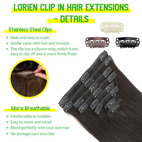 LORIEN model using clip-in pieces for easy styling and instant volume