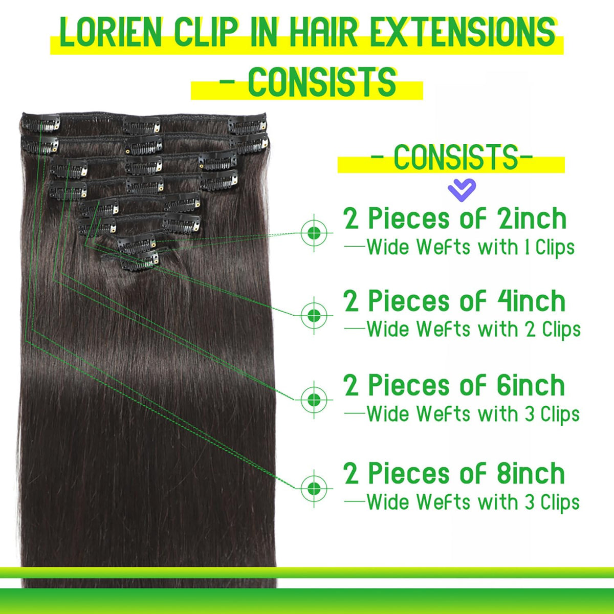 LORIEN full 18-inch straight weft showing length and blendable natural black color