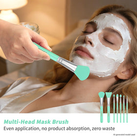 LORMAY brush applying foundation on skin for even coverage and low-waste beauty application benefit