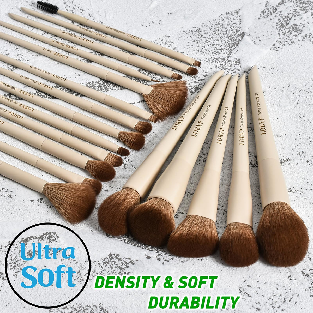 LORYP brush in use applying foundation for even, streak-free finish