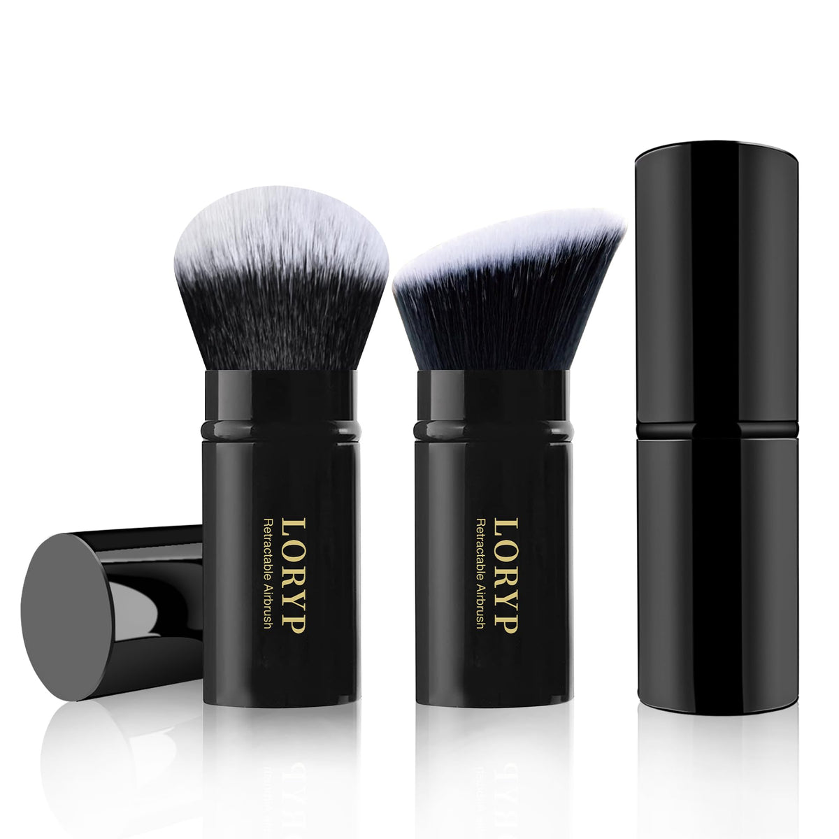 LORYP two-pack front packaging showing both retractable kabuki brushes and benefits