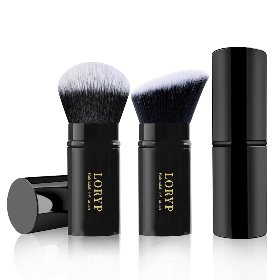 LORYP two-pack front packaging showing both retractable kabuki brushes and benefits