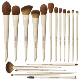 LORYP front view of khaki 18-piece brush set, organized and complete