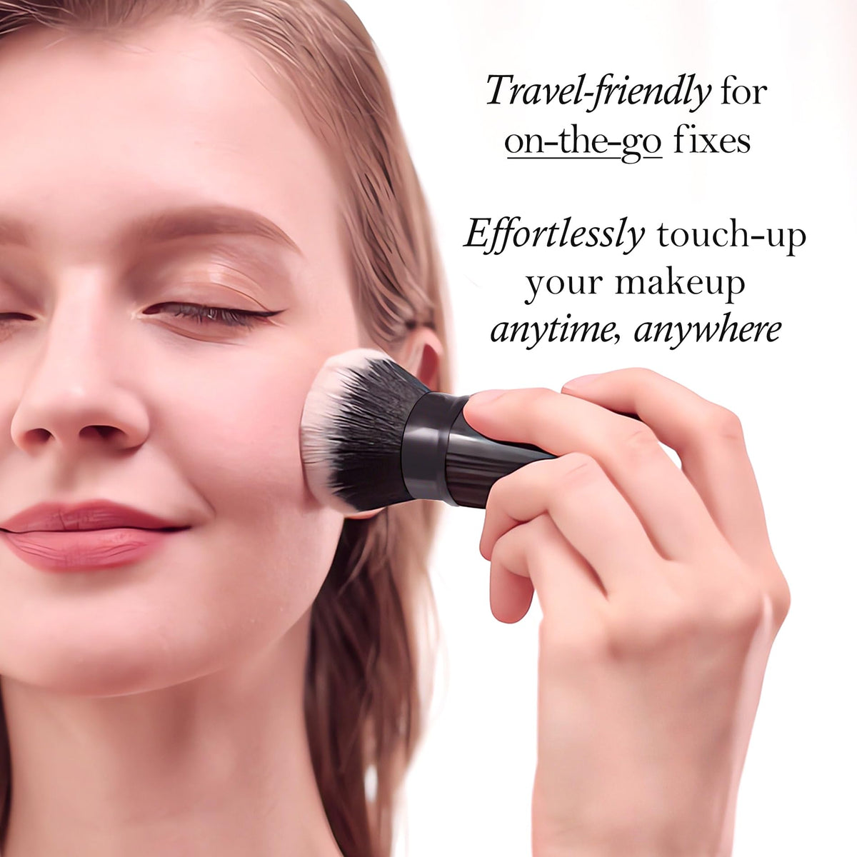 LORYP brush held in hand to show portable travel-friendly size
