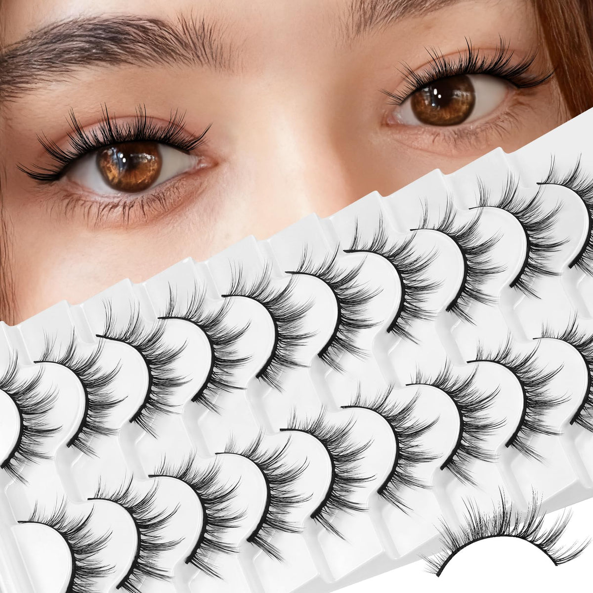 Losha front packaging showing 10-pair manga lashes and clear style labeling benefits easy selection