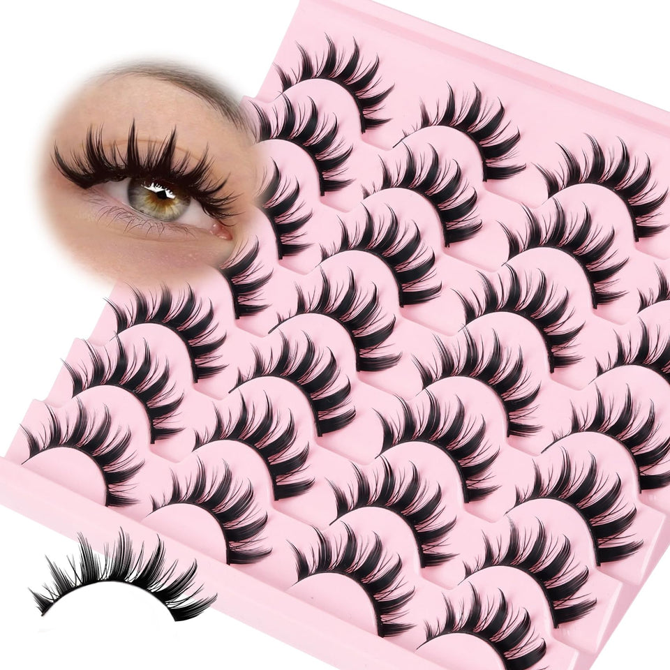 Losha front packaging showing 14-pair spiky manga lashes and set benefit