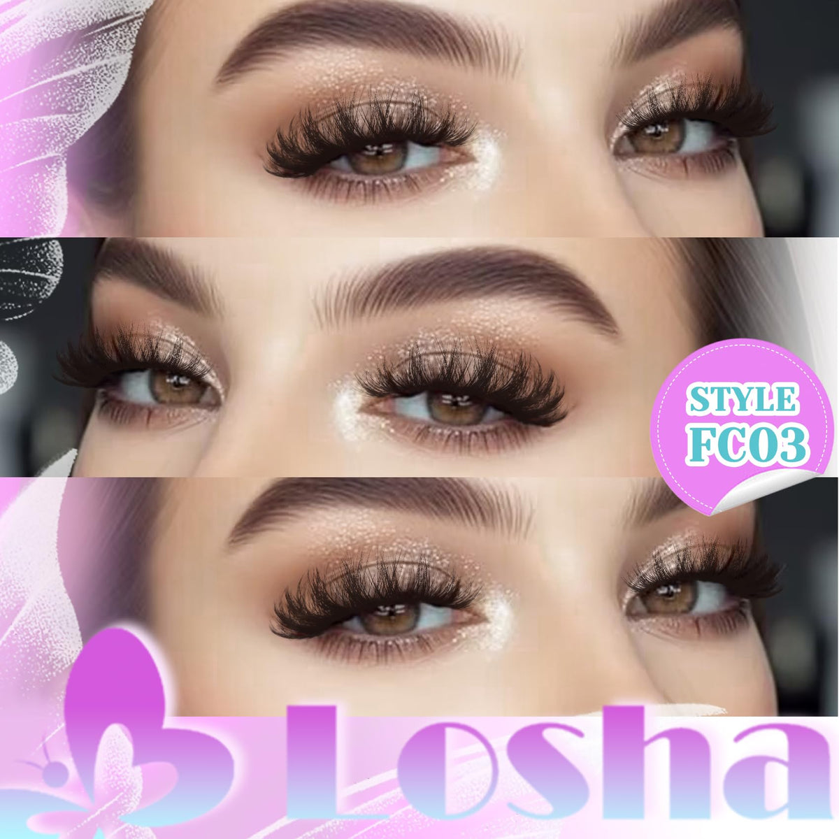 Losha side profile illustrating cat-eye lift and elongated outer corner