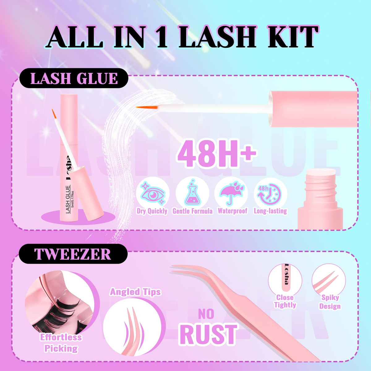 Losha Lashes next to hand for scale showing multiple pair lengths and sizes