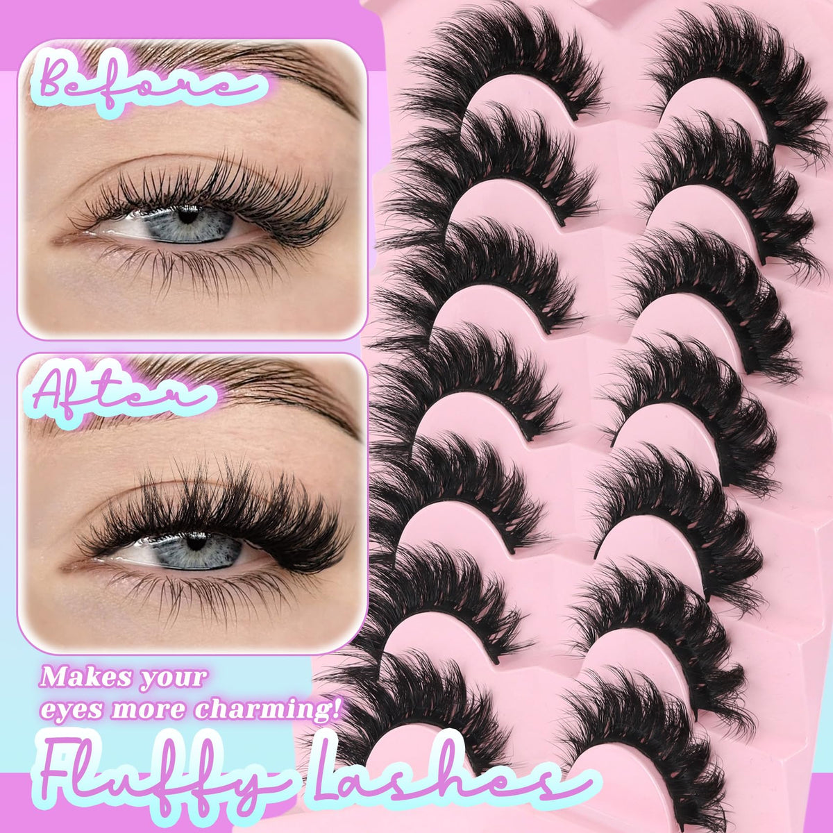 Losha lashes worn by model to show fluffy volume and natural lift