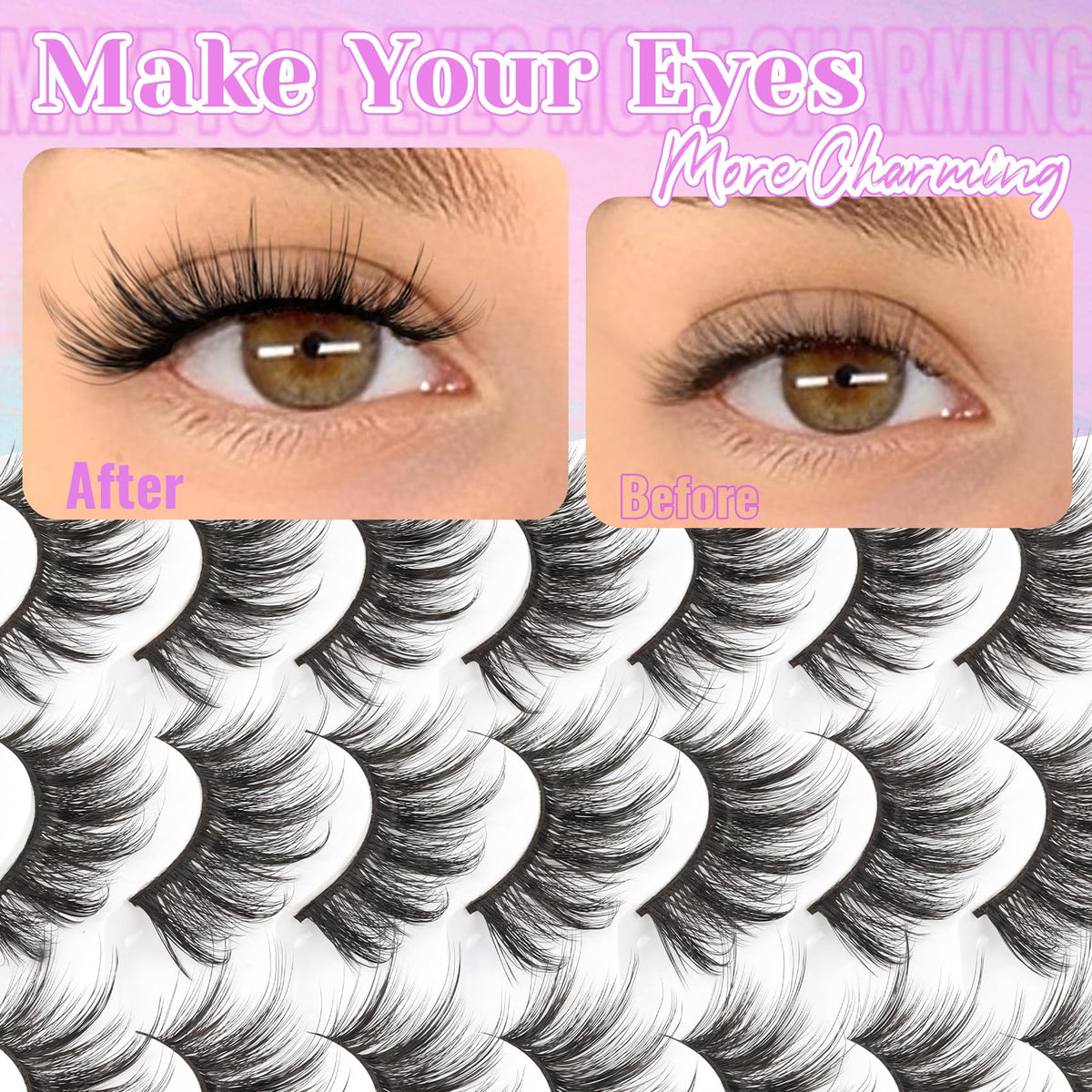 Losha lashes worn on eye highlighting natural cat-eye lift