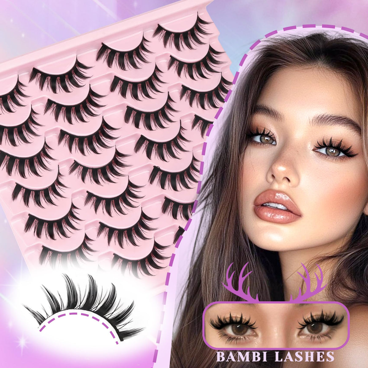 Losha lashes worn on Asian eye showing elongated, anime-style enhancement