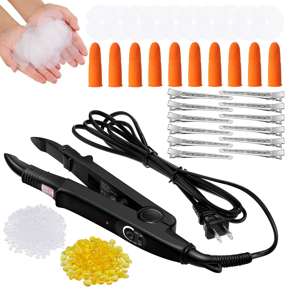 Lothee kit front view showing heat iron and accessories for easy at-home extensions