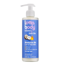 Lottabody front bottle of Moisturize Me Curl & Style Milk showing packaging and benefit