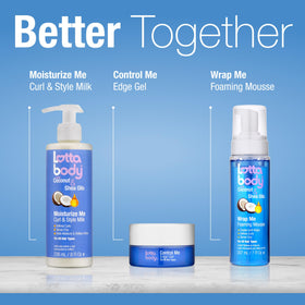 Lottabody bottle styled on bathroom shelf in lifestyle scene for everyday use