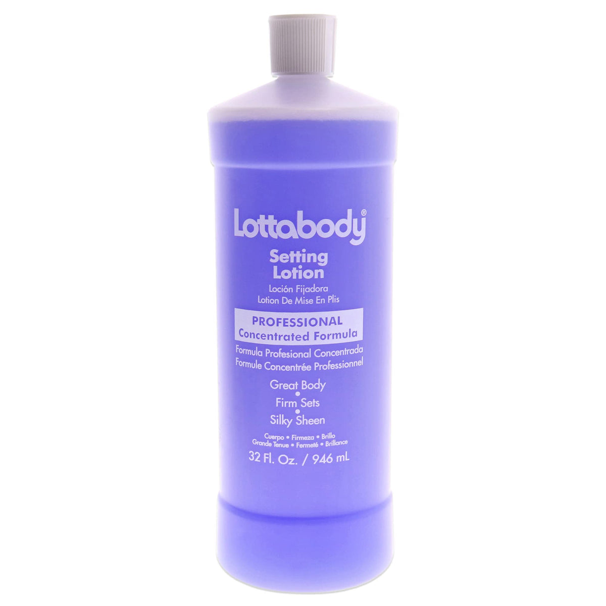 Lottabody setting lotion front bottle showing label and shine benefit