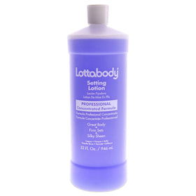 Lottabody setting lotion front bottle showing label and shine benefit