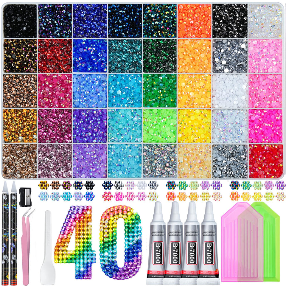 LOTWOW front packaging showing full 40-color rhinestone kit and tools for quick start