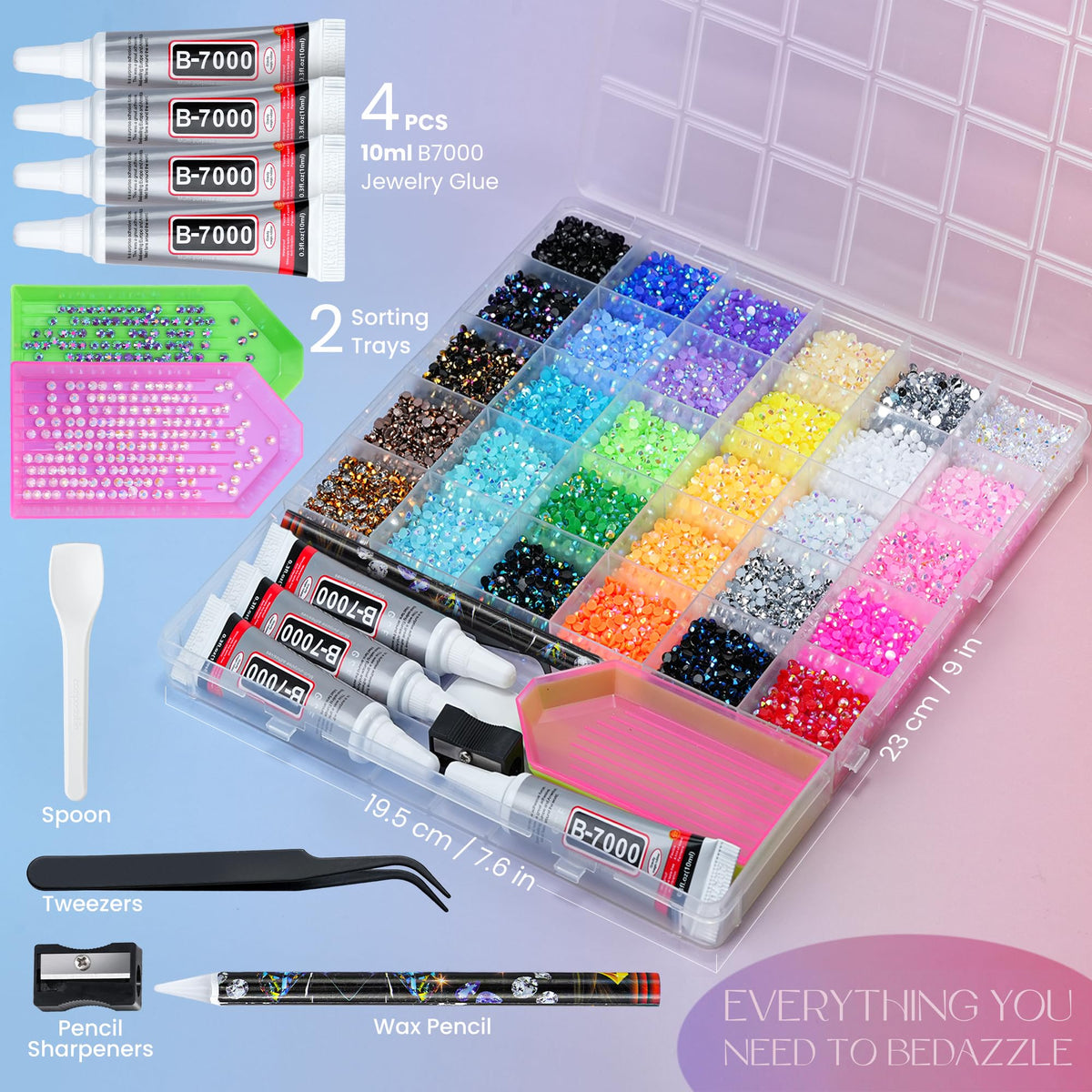 LOTWOW 30-color array of 3mm rhinestones organized in trays for easy selection and design