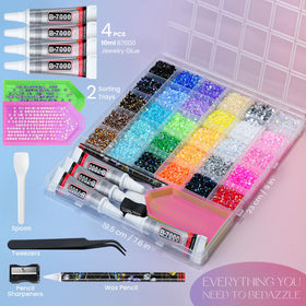 LOTWOW 30-color array of 3mm rhinestones organized in trays for easy selection and design