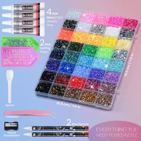 LOTWOW included tools and four 10ml B7000 glue tubes organized for efficient crafting