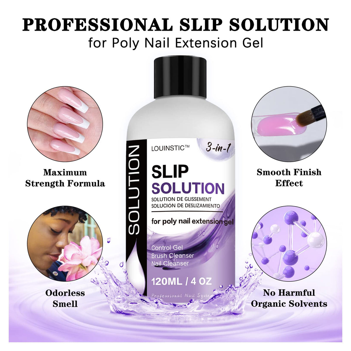 LOUINSTIC close-up of brush tip gliding through polygel showing smoother sculpting benefit