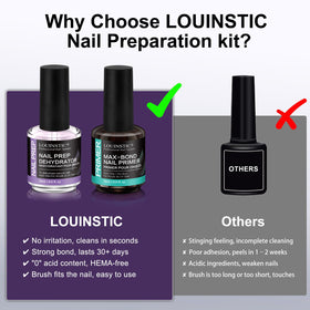 LOUINSTIC before and after nails illustrating stronger adhesion and reduced lift