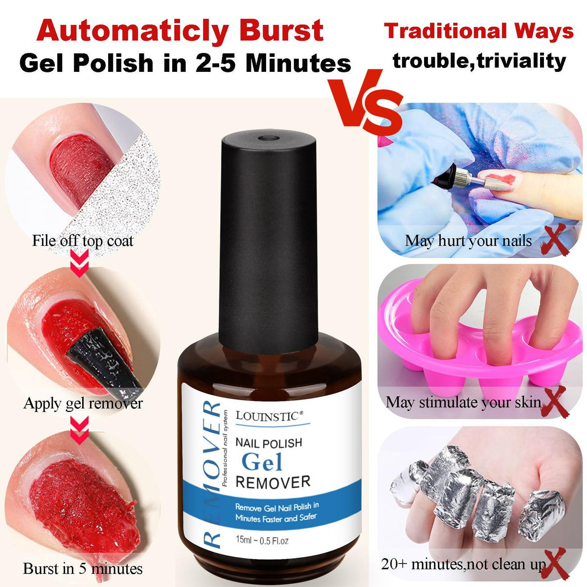 LOUINSTIC before and after nails showing effective polish removal benefit