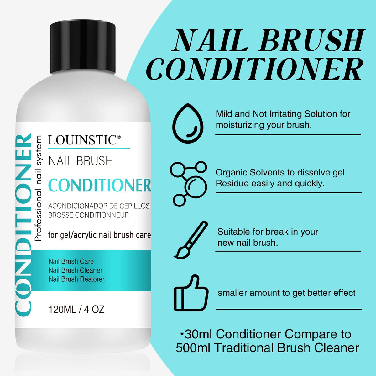 LOUINSTIC side-by-side bristles before and after conditioning restoring softness