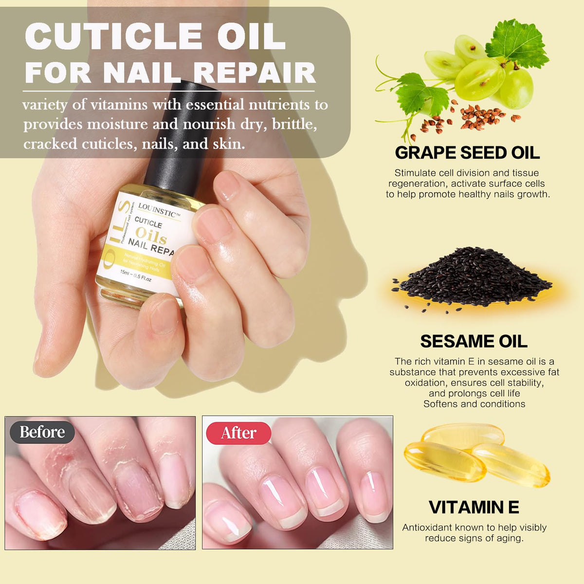 LOUINSTIC cuticle oil dropper nourishing nails after removal
