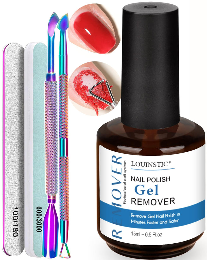 LOUINSTIC front packaging showing compact gel remover kit and benefits