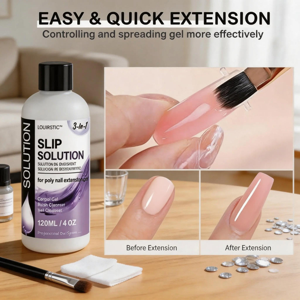 LOUINSTIC complete kit with bottle, brush, lint-free pads and glass cup for convenience
