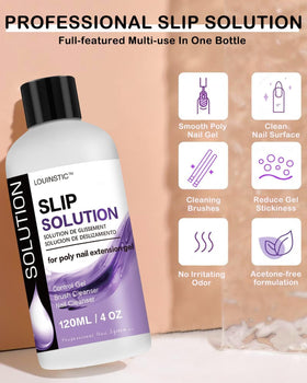 LOUINSTIC bottle beside fingers for scale showing compact 4oz professional size