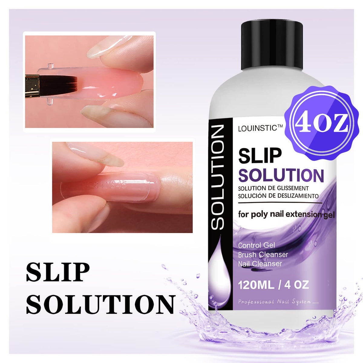 LOUINSTIC clear liquid pouring to show texture and low-odor formula for gentle use