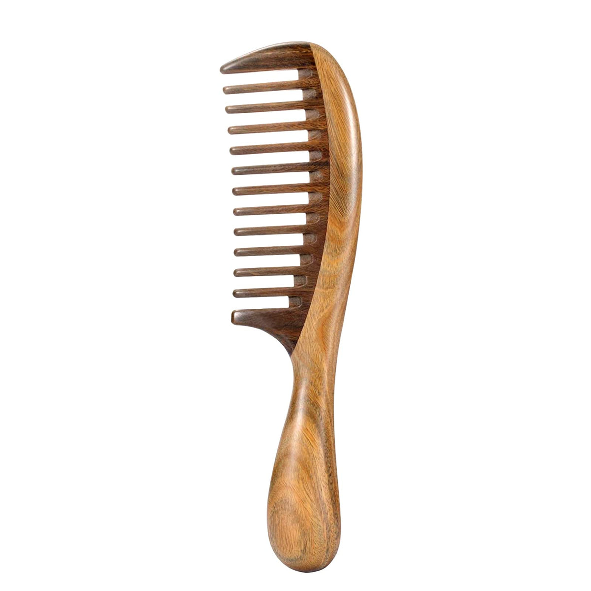 Louise Maelys sandalwood comb front view showing smooth teeth and natural finish for gentle detangling