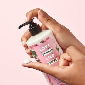 Love Beauty and Planet applied on arm demonstrating hydrated, glowing skin