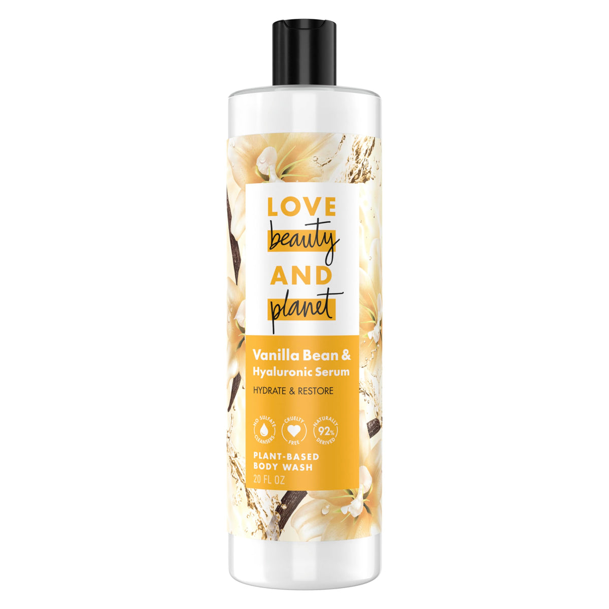 Love Beauty and Planet front packaging showing bottle and scent benefit