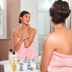 Love Beauty and Planet in shower lifestyle shot demonstrating gentle cleanse