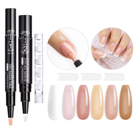 Love easy front packaging showing six nude neutral gel pens and benefits of portability