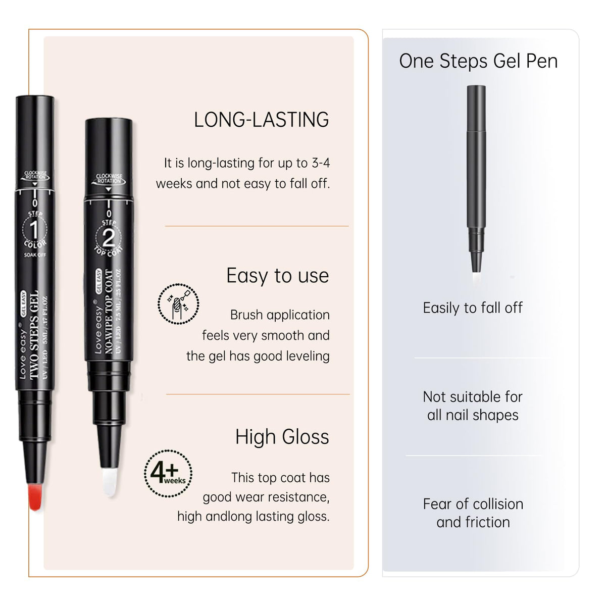 Love easy six red gel pens arranged, easy two-step at-home manicure