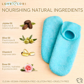 Love Lori socks styled in a spa gift box setting for easy gifting
