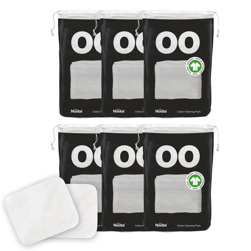 Love Noobs front packaging showing 360-count jumbo organic cotton pads and product name benefit