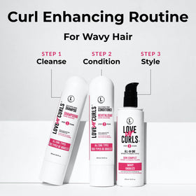 Close-up of Love Ur Curls bottle label highlighting key ingredients and clean formulation