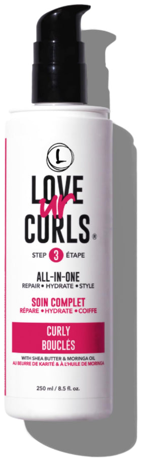 Love Ur Curls front bottle view showing labeling and 250 mL size benefit