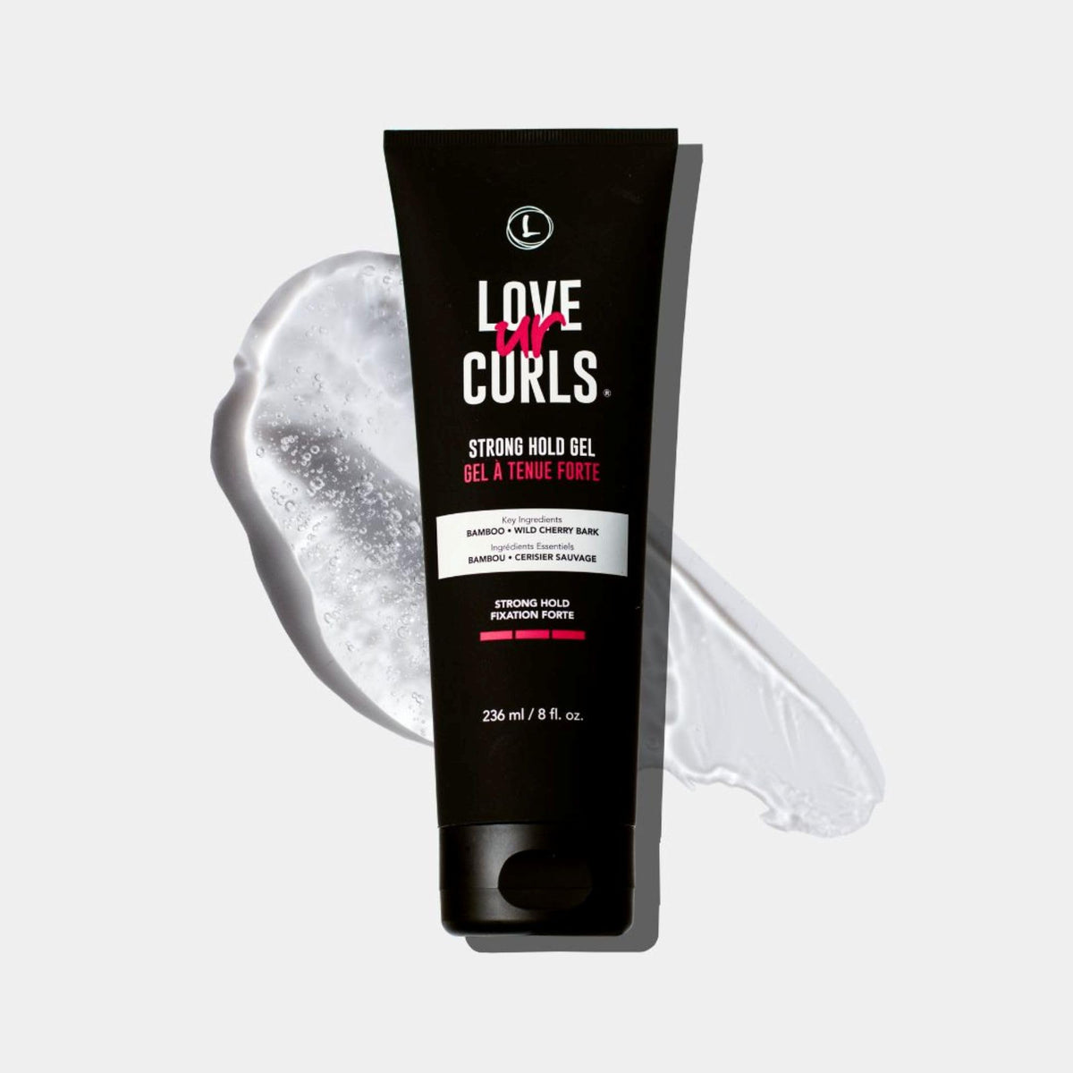 Love Ur Curls front packaging showing 8 fl oz bottle and label benefits