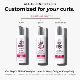 Love Ur Curls gel being scrunched into curls to add flexible hold and reduce frizz