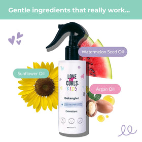 Love Ur Curls bottle on bathroom shelf during kids hair routine