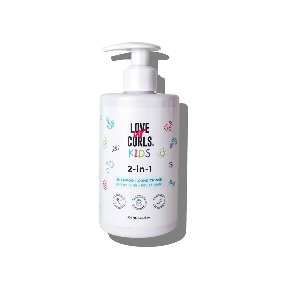 Love Ur Curls front packaging showing gentle 2-in-1 formula for quick washes