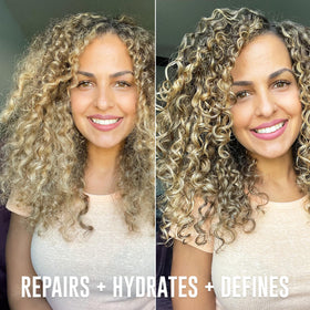 Love Ur Curls styler squeezed onto palm showing lightweight cream for touchable hold
