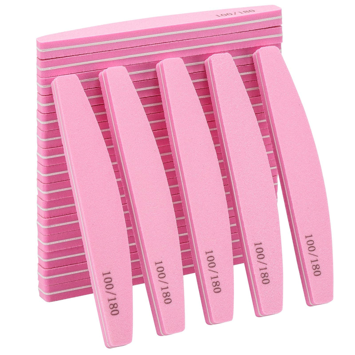 LoveBB front view of 20 pink buffer blocks showing quantity and compact packaging for salon kits